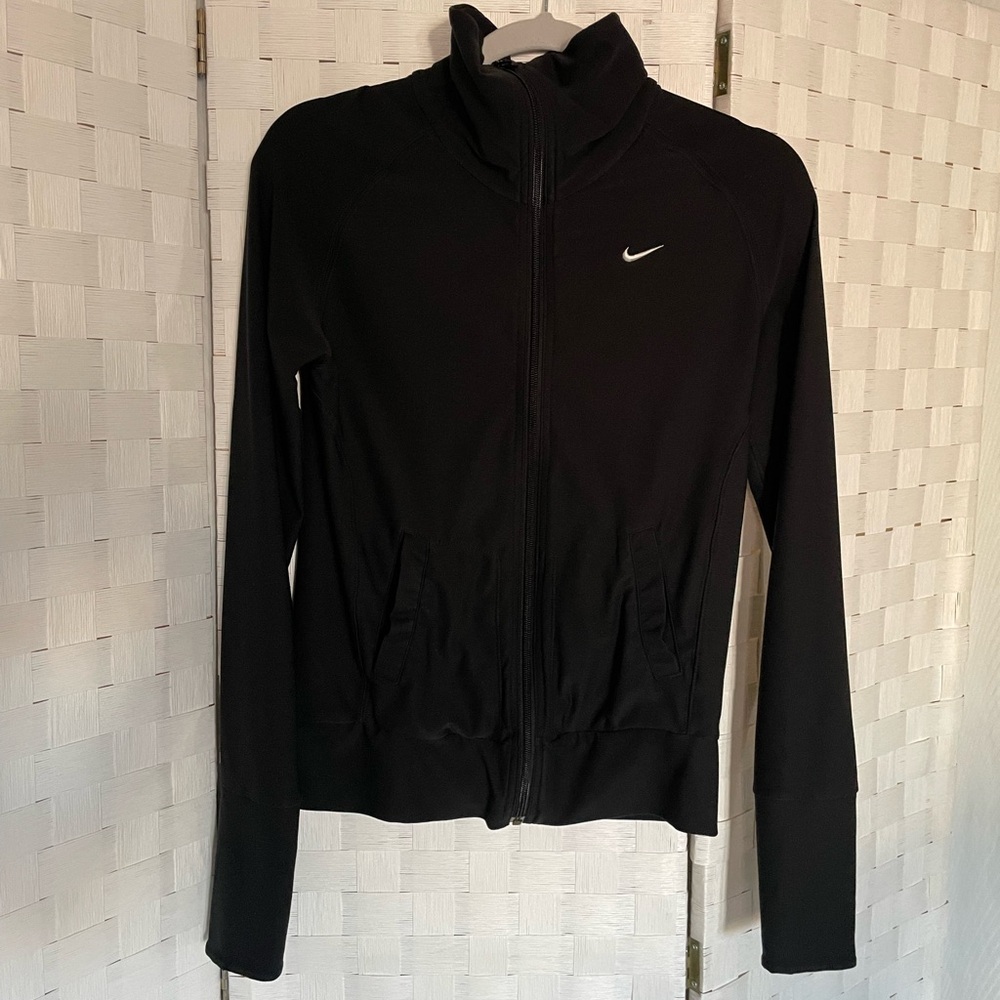 Nike Black Jacket with High Collar and Full-Length Zipper